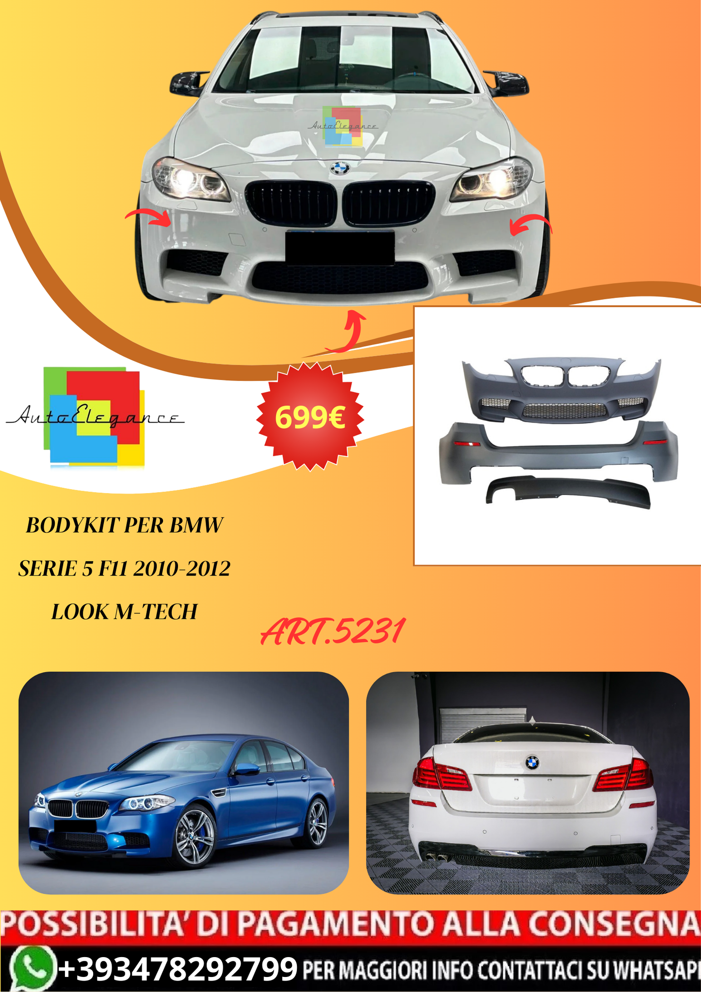 💫ART.5231 Bodykit per BMW Serie 5 F11 2010-2012 Look M-Tech💫