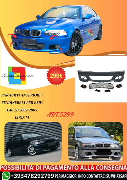 💫ART.5299 Paraurti Anteriori + Fendinebbia per BMW E46 2P 2002-2005 Look M💫
