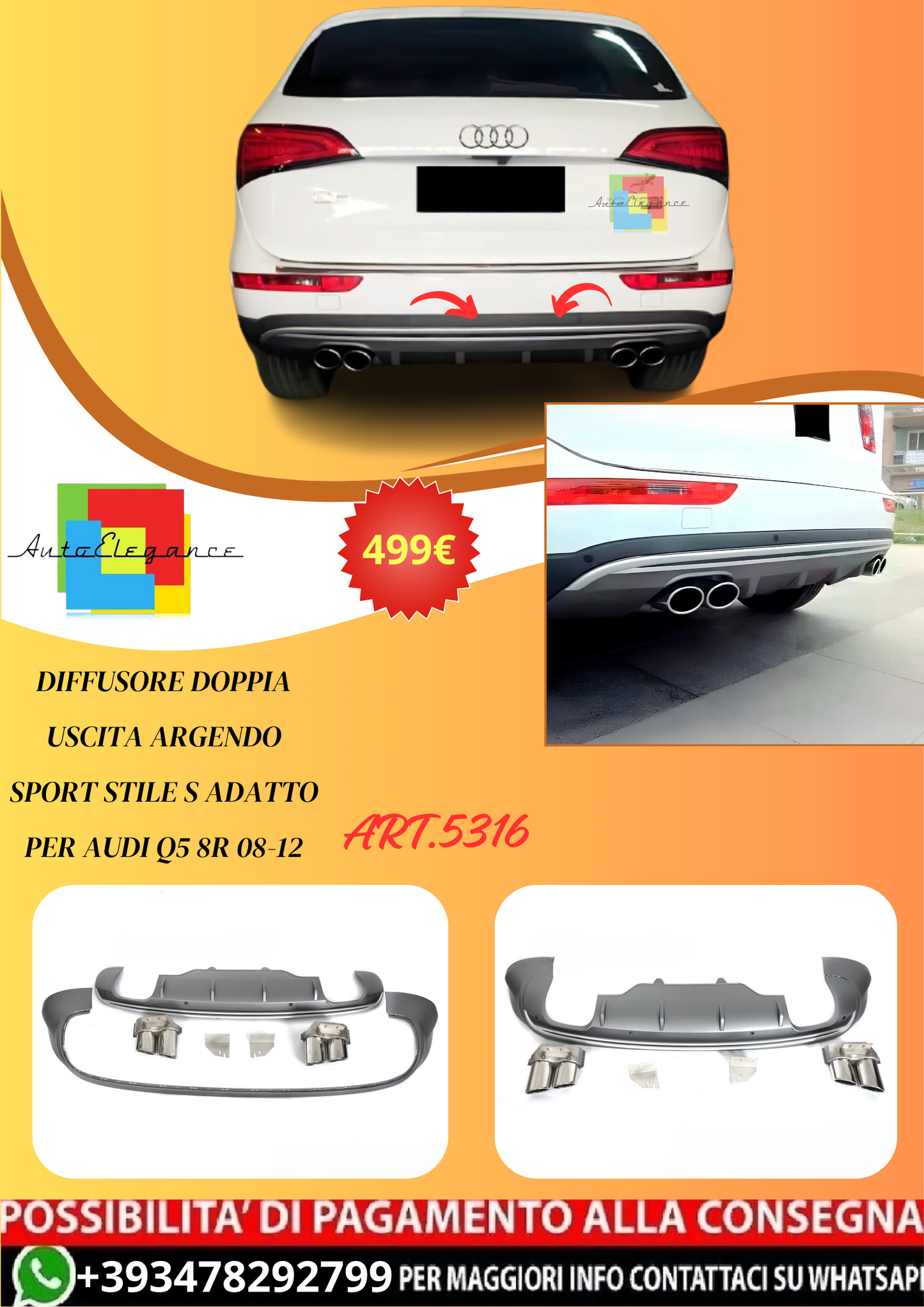 💫ART.5316 DIFFUSORE DOPPIA USCITA ARGENDO SPORT STILE S per AUDI Q5 8R 08-12💫