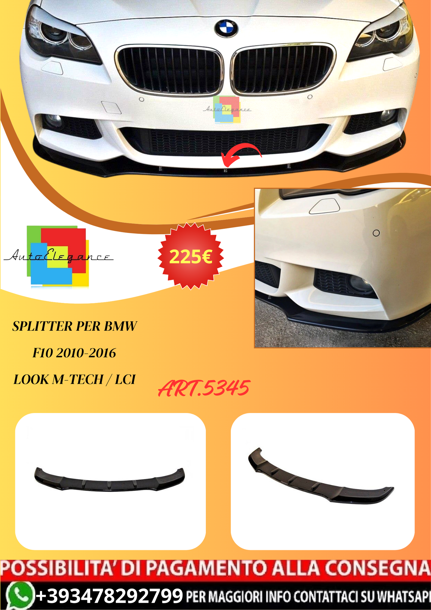 💫ART.5345 Splitter per BMW F10 2010-2016 Look M-Tech / LCI ABS💫