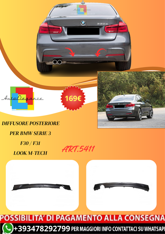 💫ART.5411 Diffusore Posteriore per BMW F30 / F31 Look M-Tech 💫