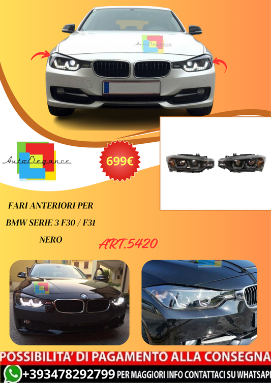 💫ART.5420 Fari Anteriori per BMW Serie 3 F30 / F31 Nero💫