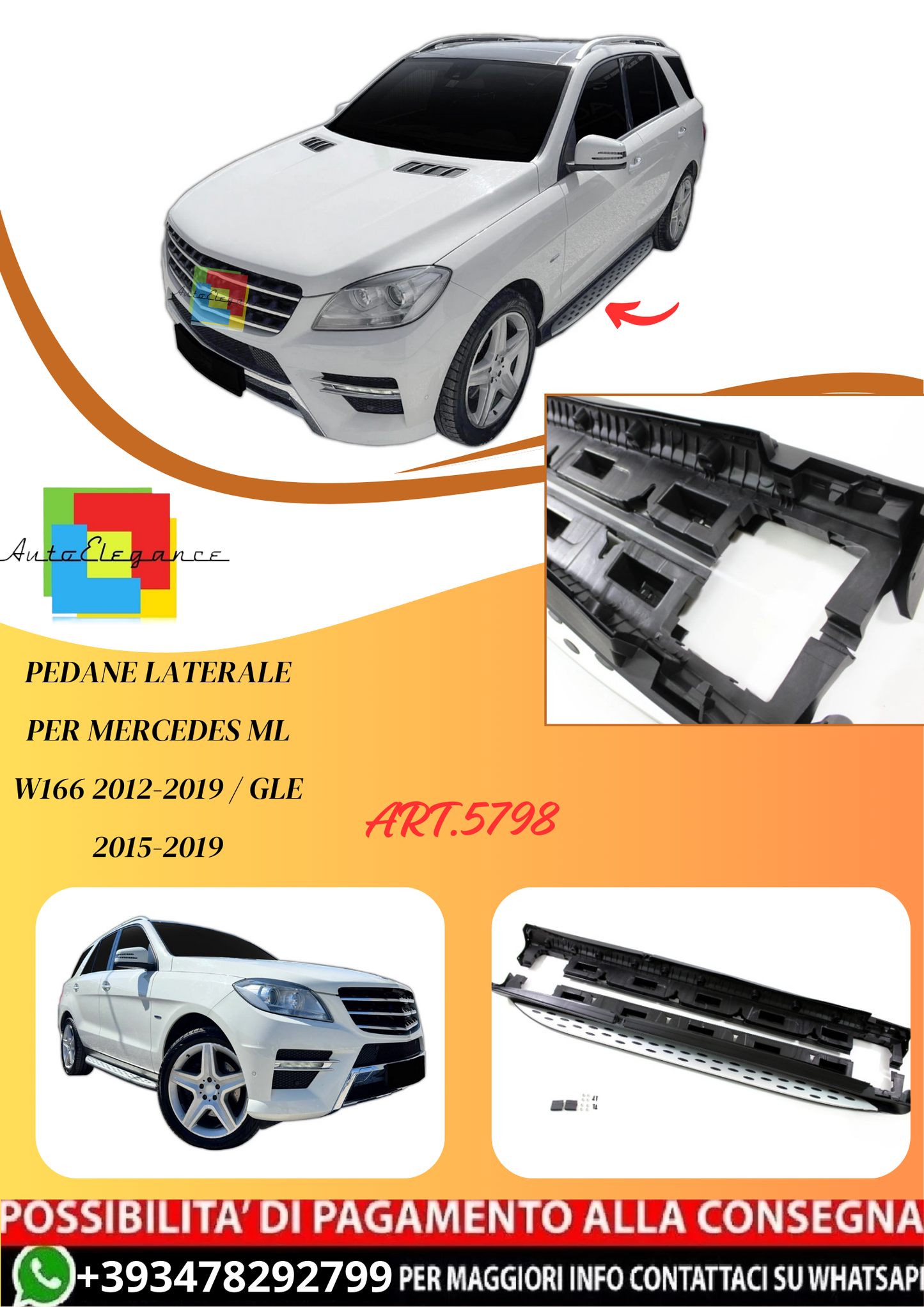 💫ART.5798 Pedane Laterale per Mercedes ML W166 2012-2019 / GLE 2015-2019💫