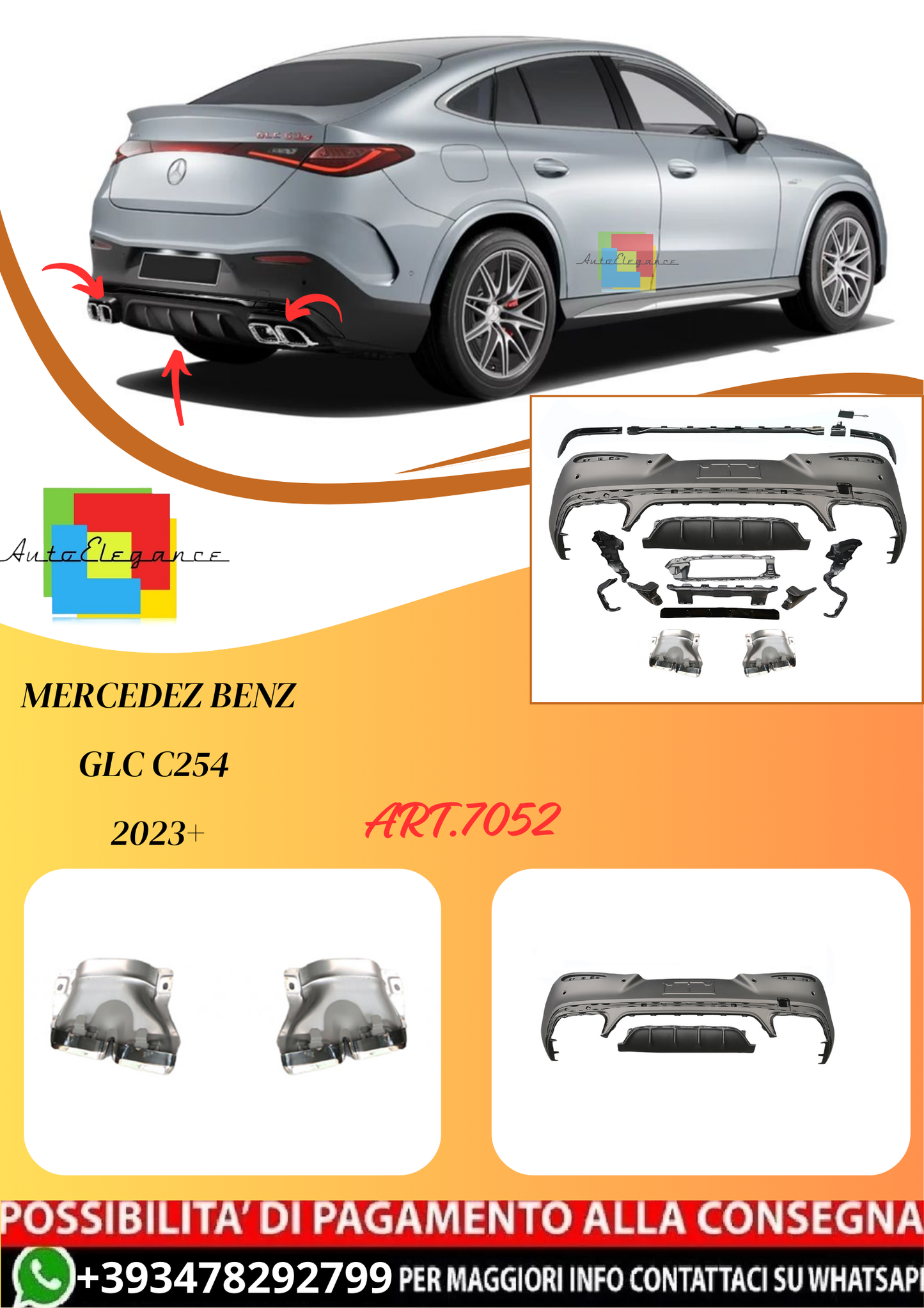 💫ART.7052 Diffusore Paraurti Posteriore GLC63 AMG Look per GLC C254 23+💫
