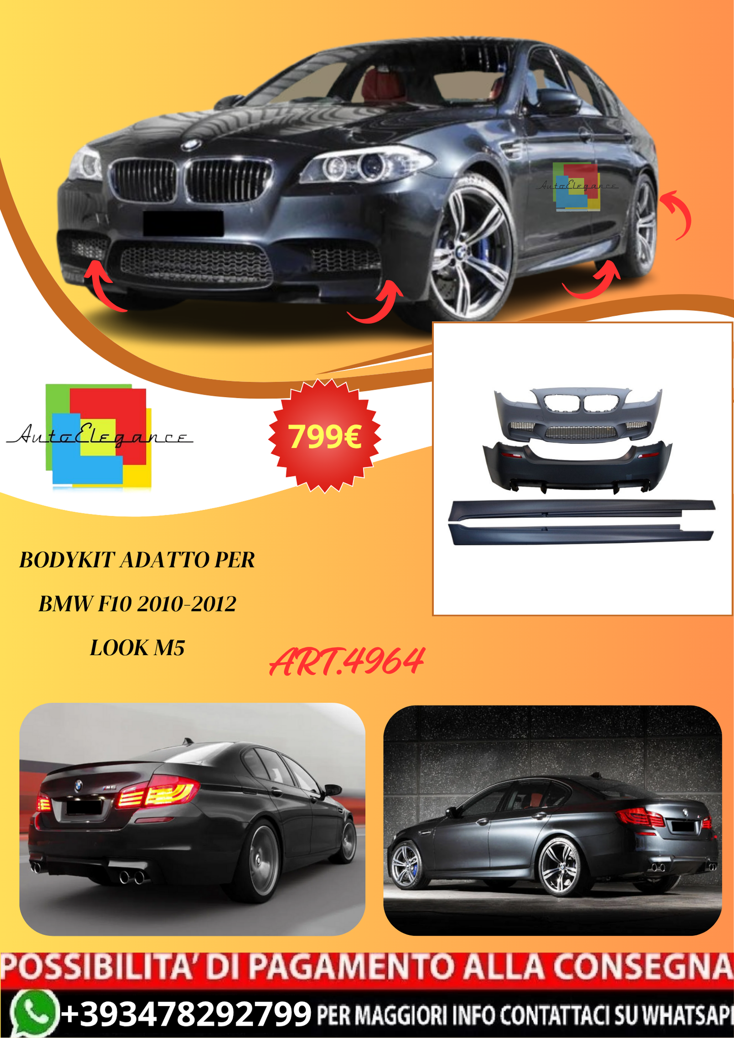 💫ART.4964 Bodykit adatto per BMW F10 2010-2012 Look M5💫