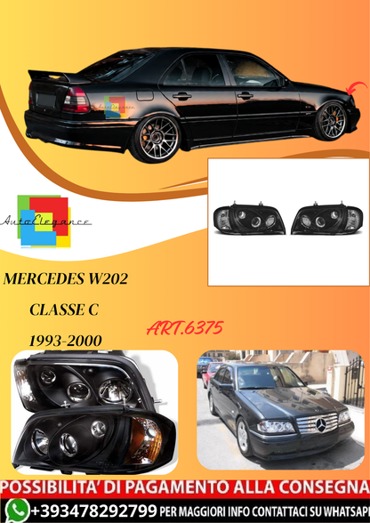 💫ART.6375 FARI ANTERIORI NERI per MERCEDES W202 CLASSE C 1993-2000💫