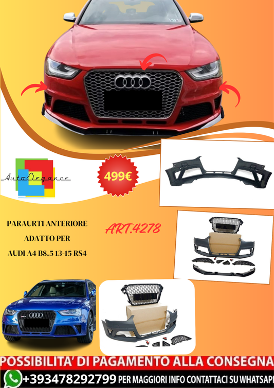 💫ART.4278 Paraurti Anteriore adatto per Audi A4 B8.5 13-15 Look RS4💫