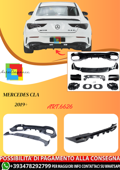 💫ART.6626 Diffusore Posteriore CLA35 AMG Look per Mercedes CLA 2019+ Nero Lucido💫