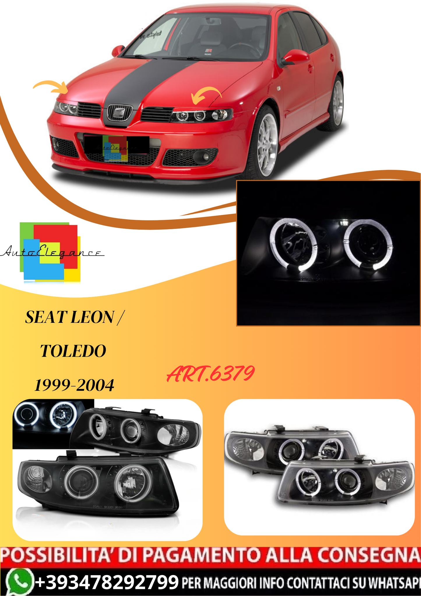 💫ART.6379 FARI ANGEL EYES CCFL NERI adatti per SEAT LEON / TOLEDO 1999-2004💫