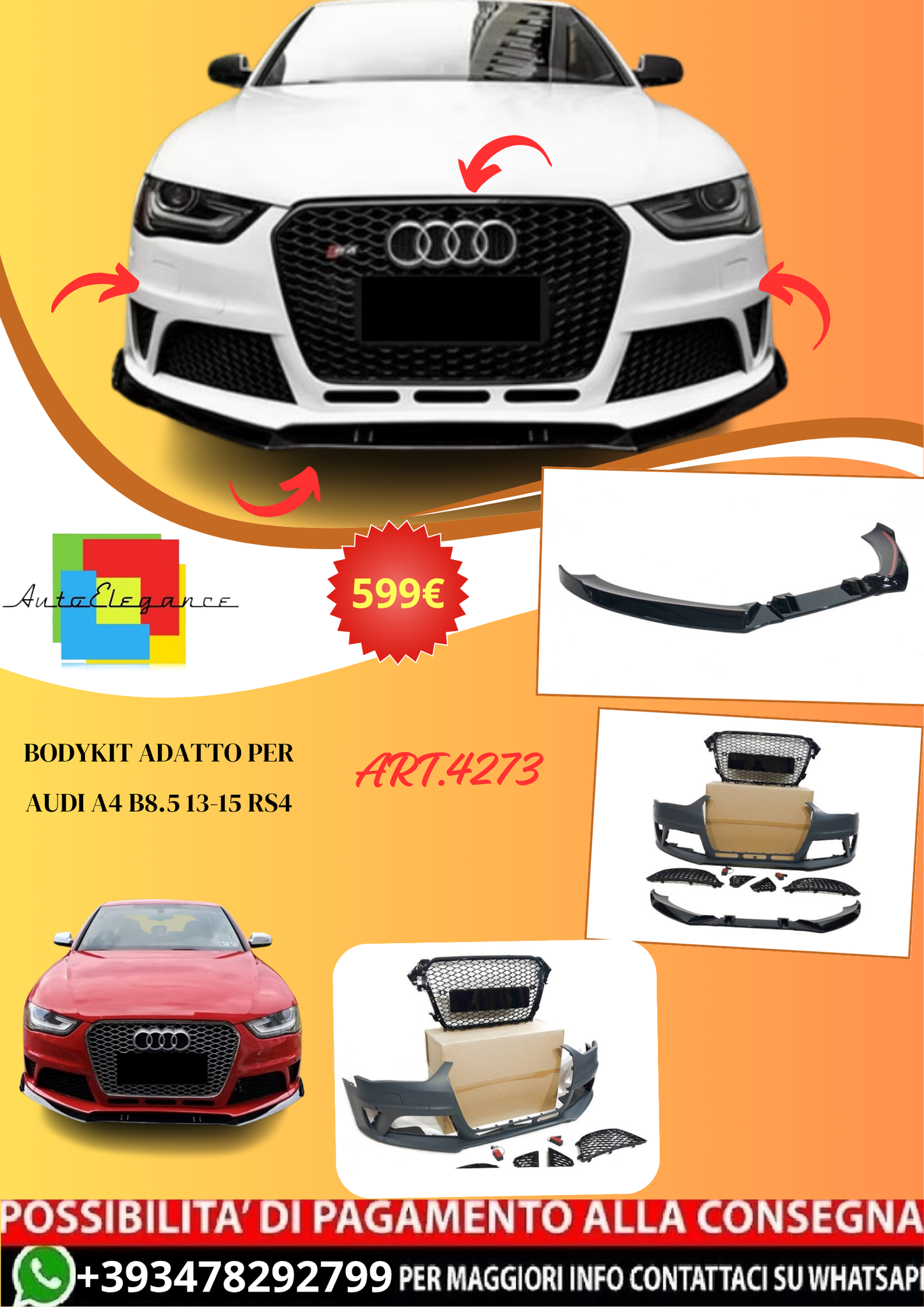 💫ART.4273 Bodykit adatto per Audi A4 B8.5 13-15 RS4💫