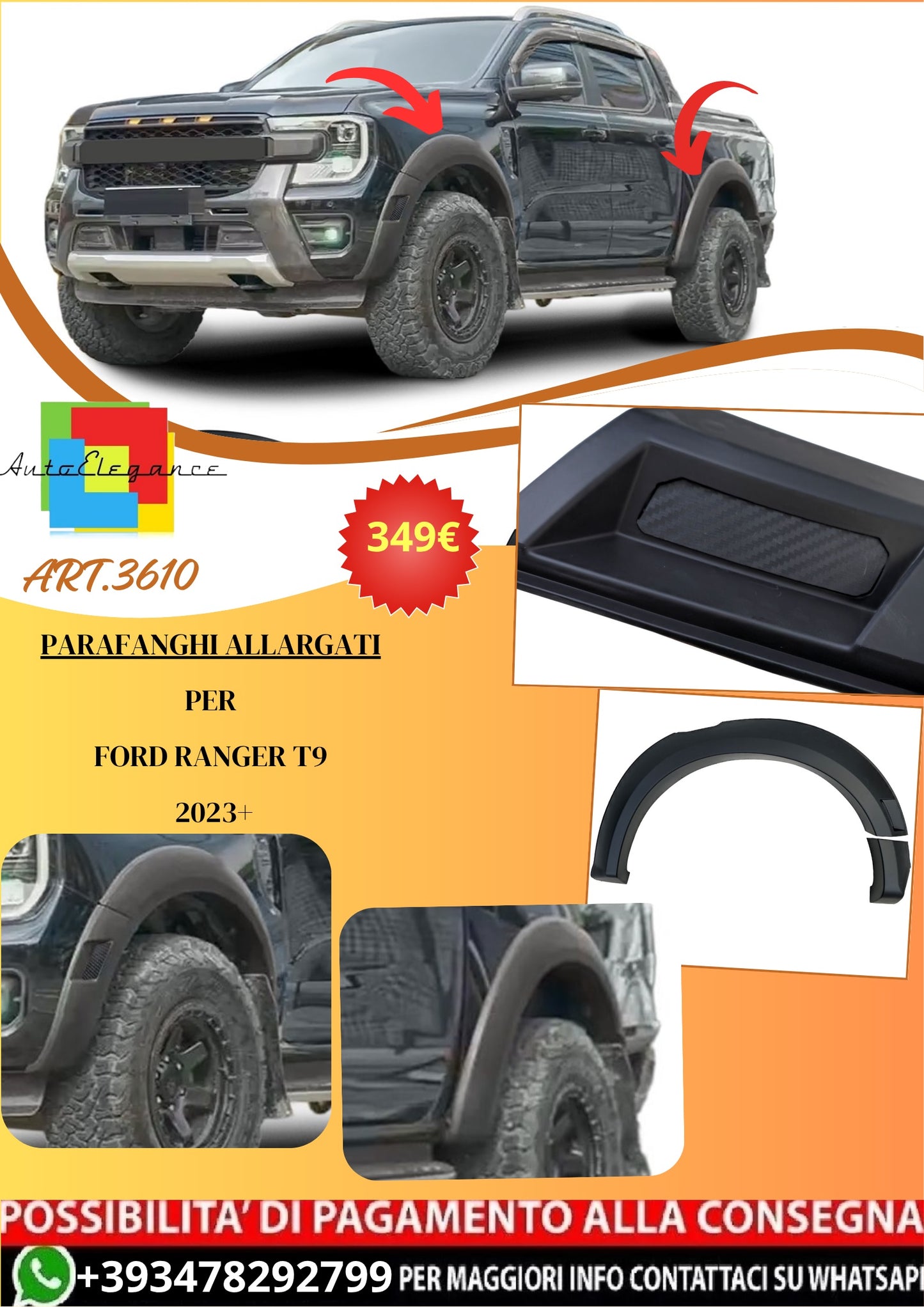 💫ART.3610 Set di parafanghi allargati BIG per Ford Ranger T9 2023+💫