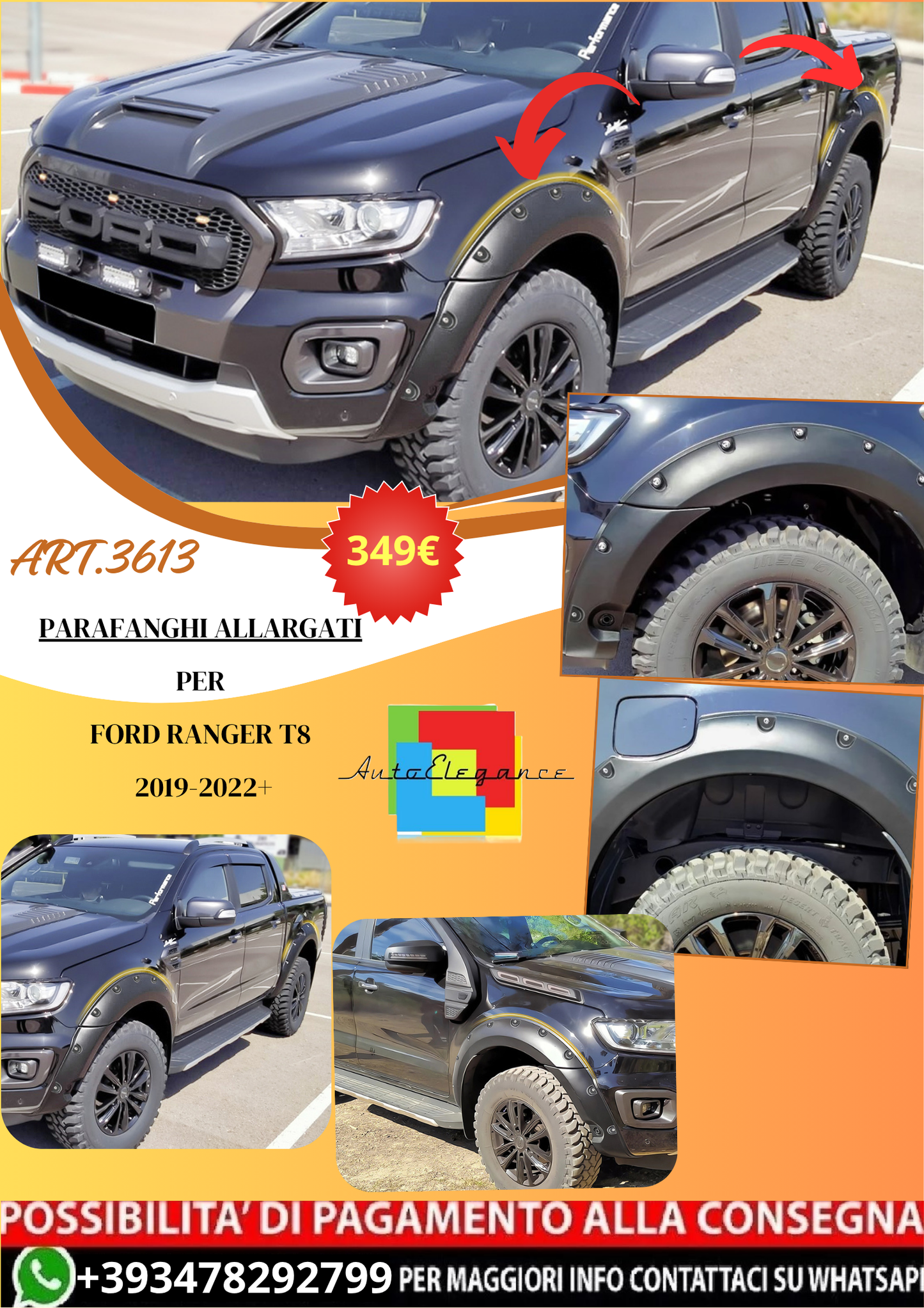 💫ART.3613 Set di parafanghi allargati BIG per Ford Ranger T8 2019-2022+💫