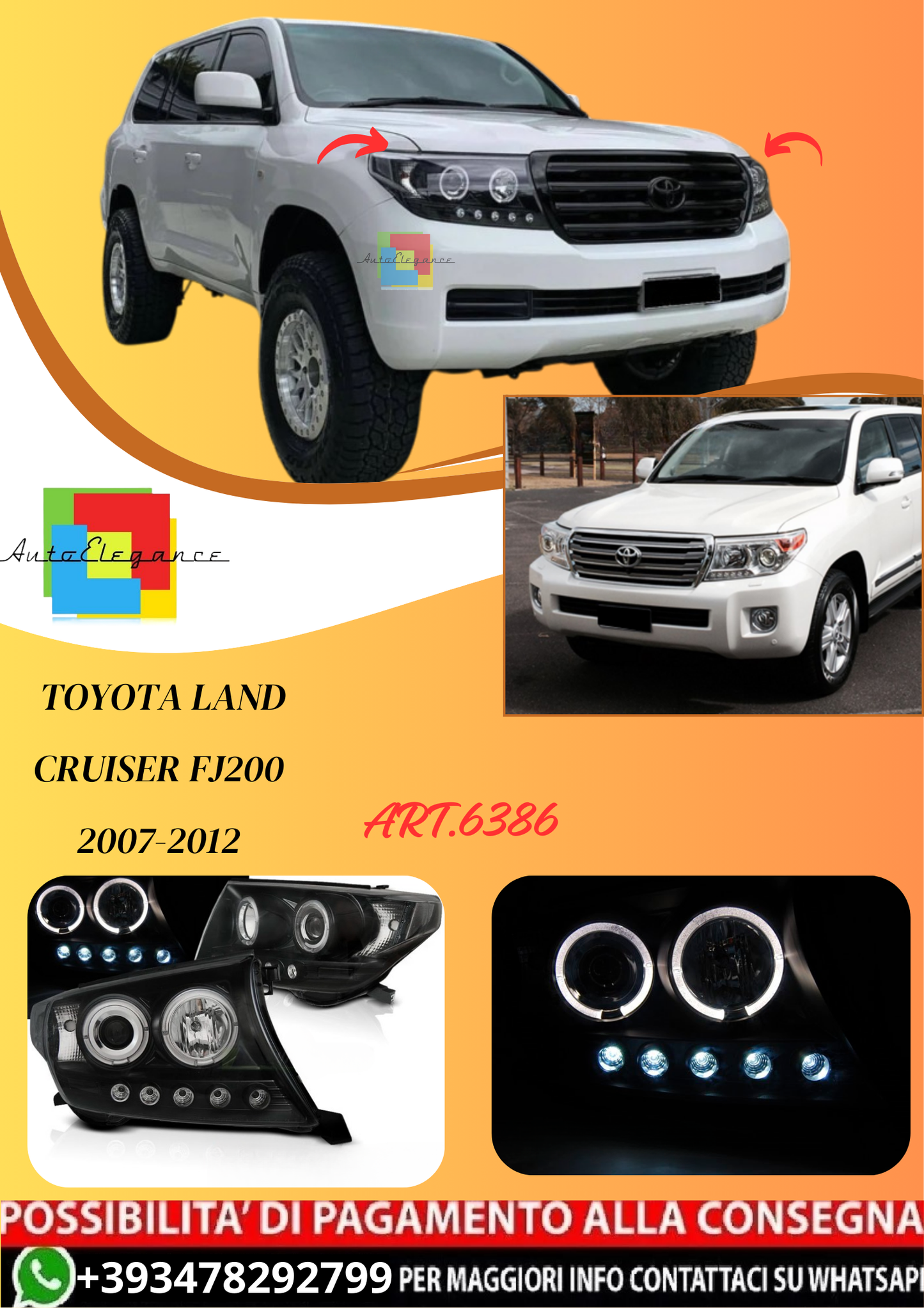 💫ART.6386 FARI OCCHI D'ANGELO NERI per TOYOTA LAND CRUISER FJ200 07-12 💫
