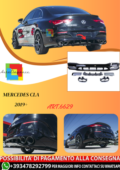 💫ART.6629 Diffusore Posteriore CLA35 AMG Look per Mercedes CLA 2019+ Nero Lucido💫