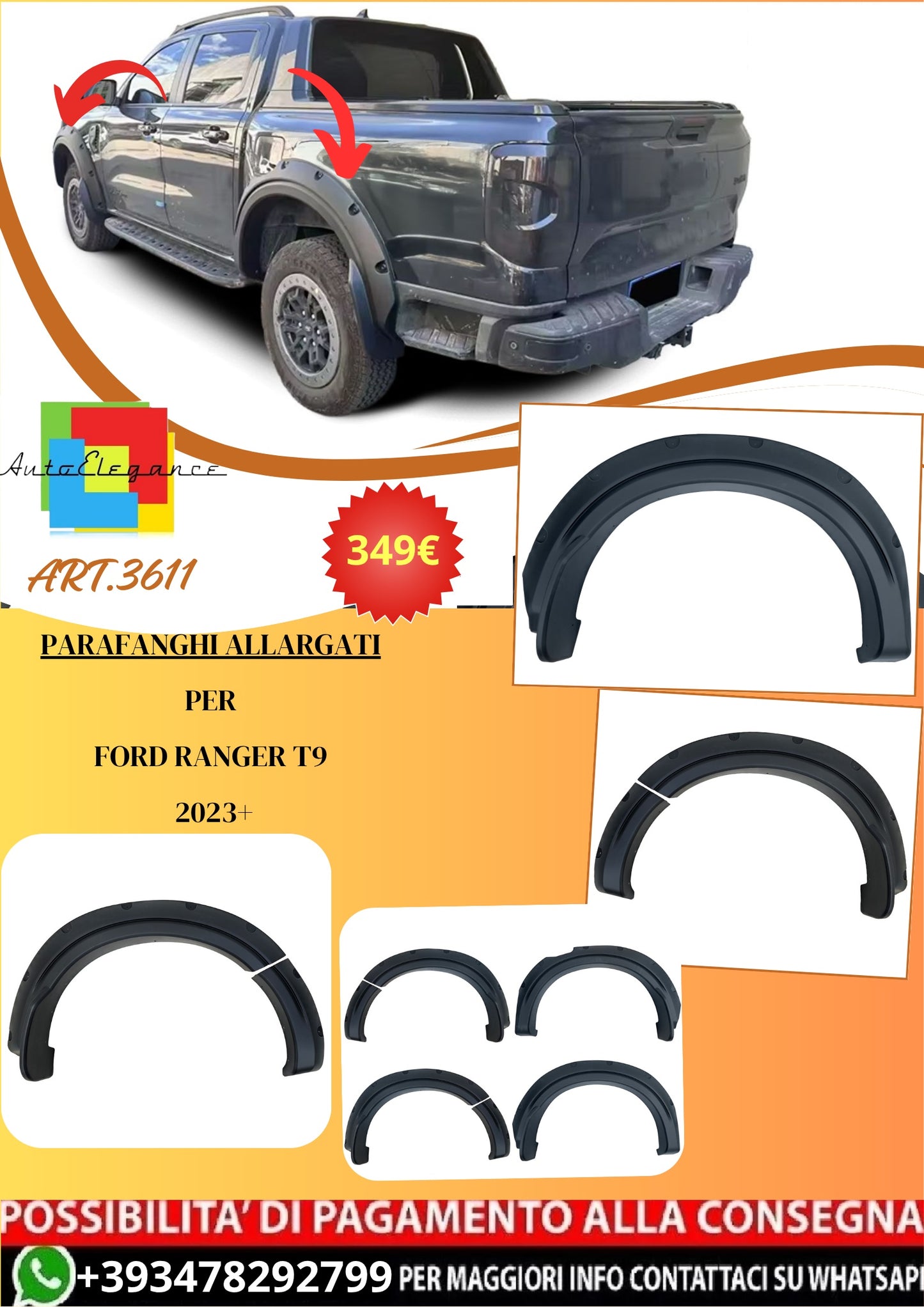 💫ART.3611 SET PARAFANGHI ALLARGATI Medium Adatto per Ford Ranger T9 2023+💫