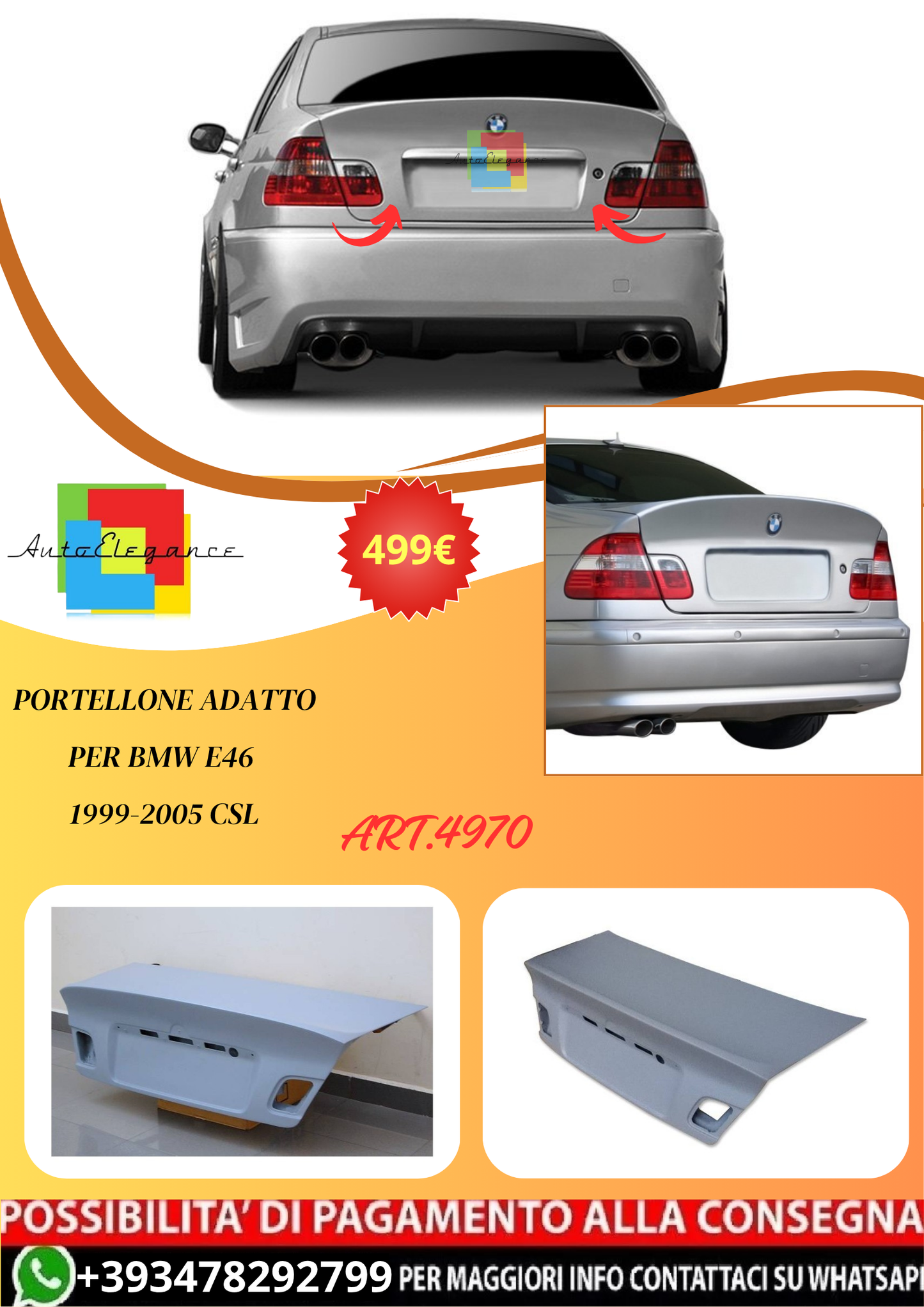 💫ART.4970 Portellone adatto per BMW E46 1999-2005 CSL💫