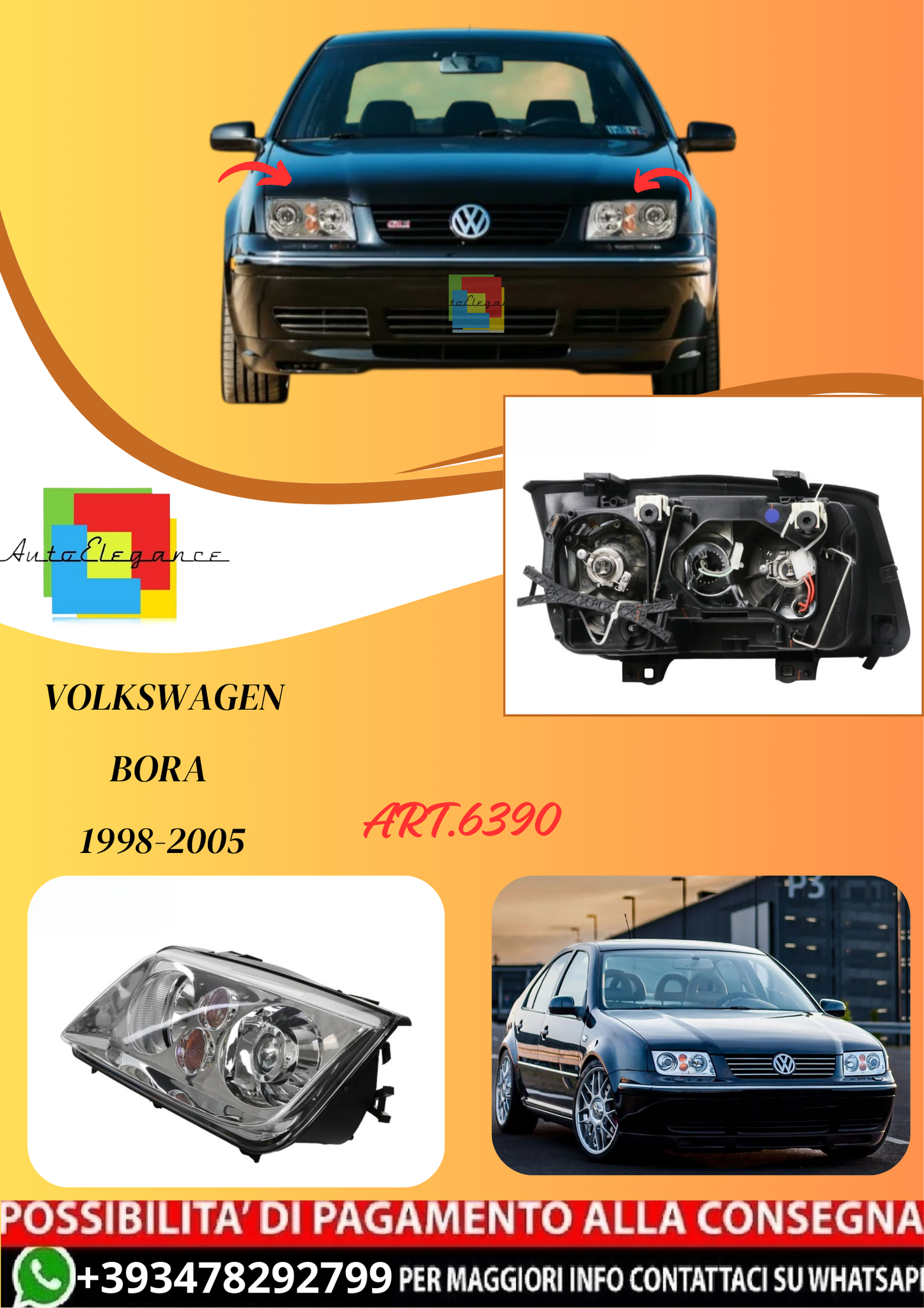 💫ART.6390 LPVWG0 FARI ANTERIORI CROMATI per VW BORA 1998-2005💫