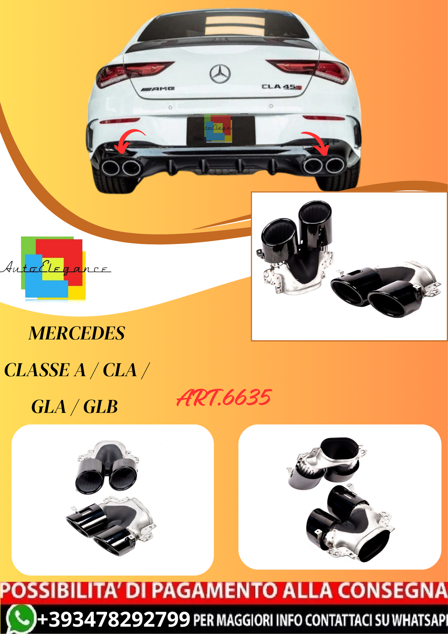 💫ART.6635 TERMINALI DI SCARICO Look AMG per Mercedes Classe A / CLA / GLA / GLB 💫