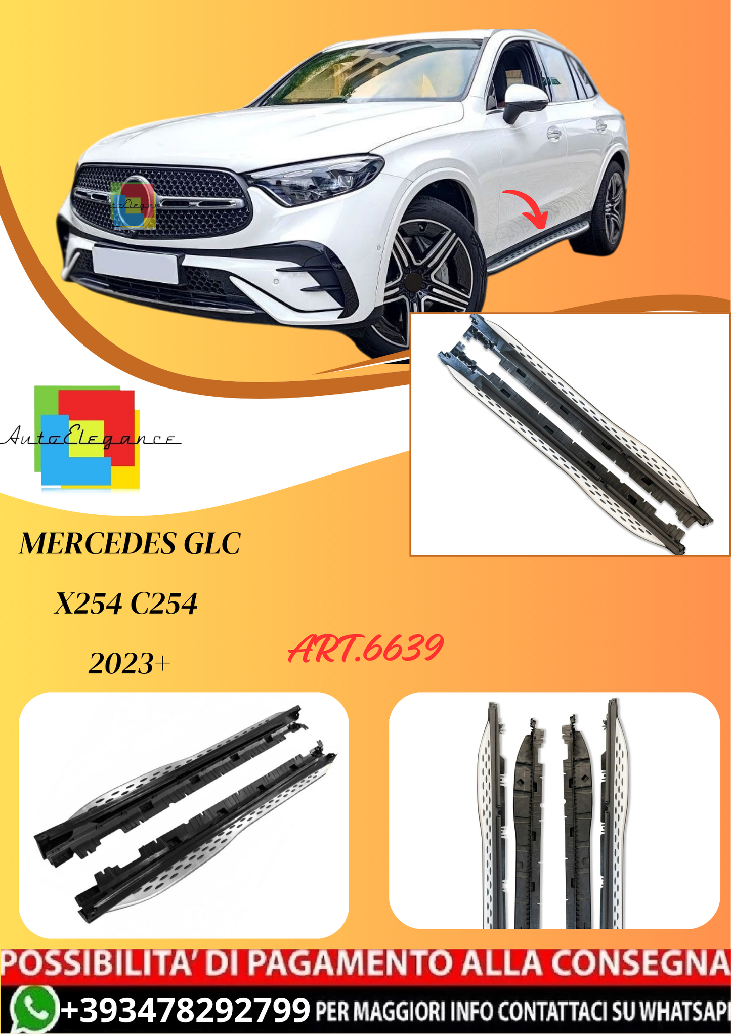 💫ART.6639 PEDANE LATERALI in Alluminio per Mercedes GLC X254 C254 2023+ 💫