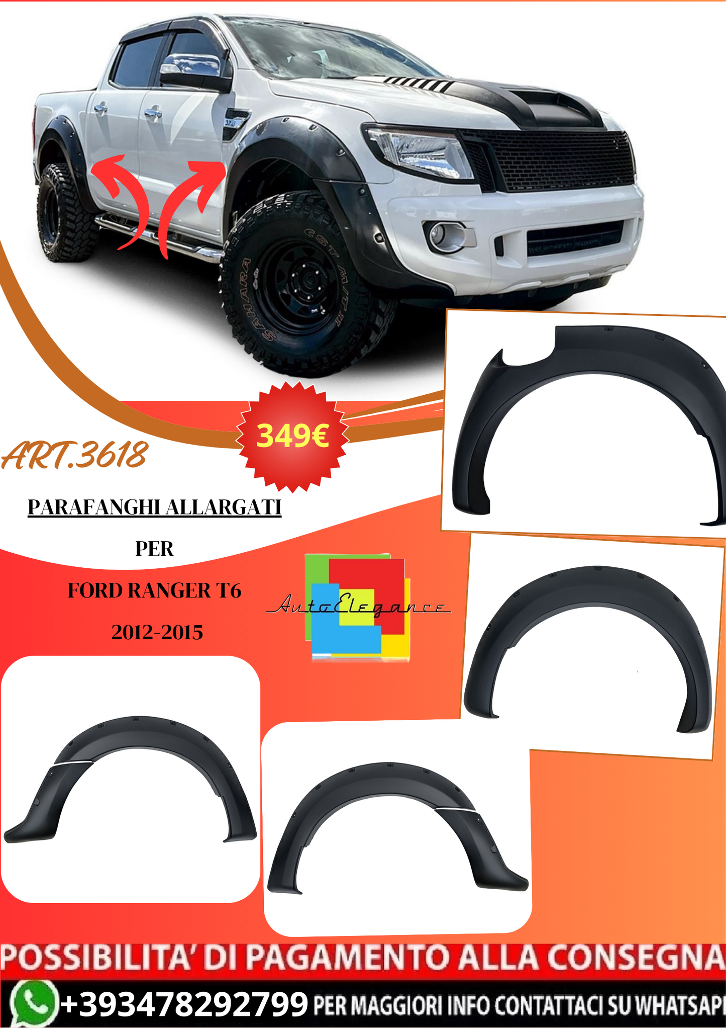 💫ART.3618 Set di parafanghi allargati BIG per Ford Ranger T6 2012-2015💫