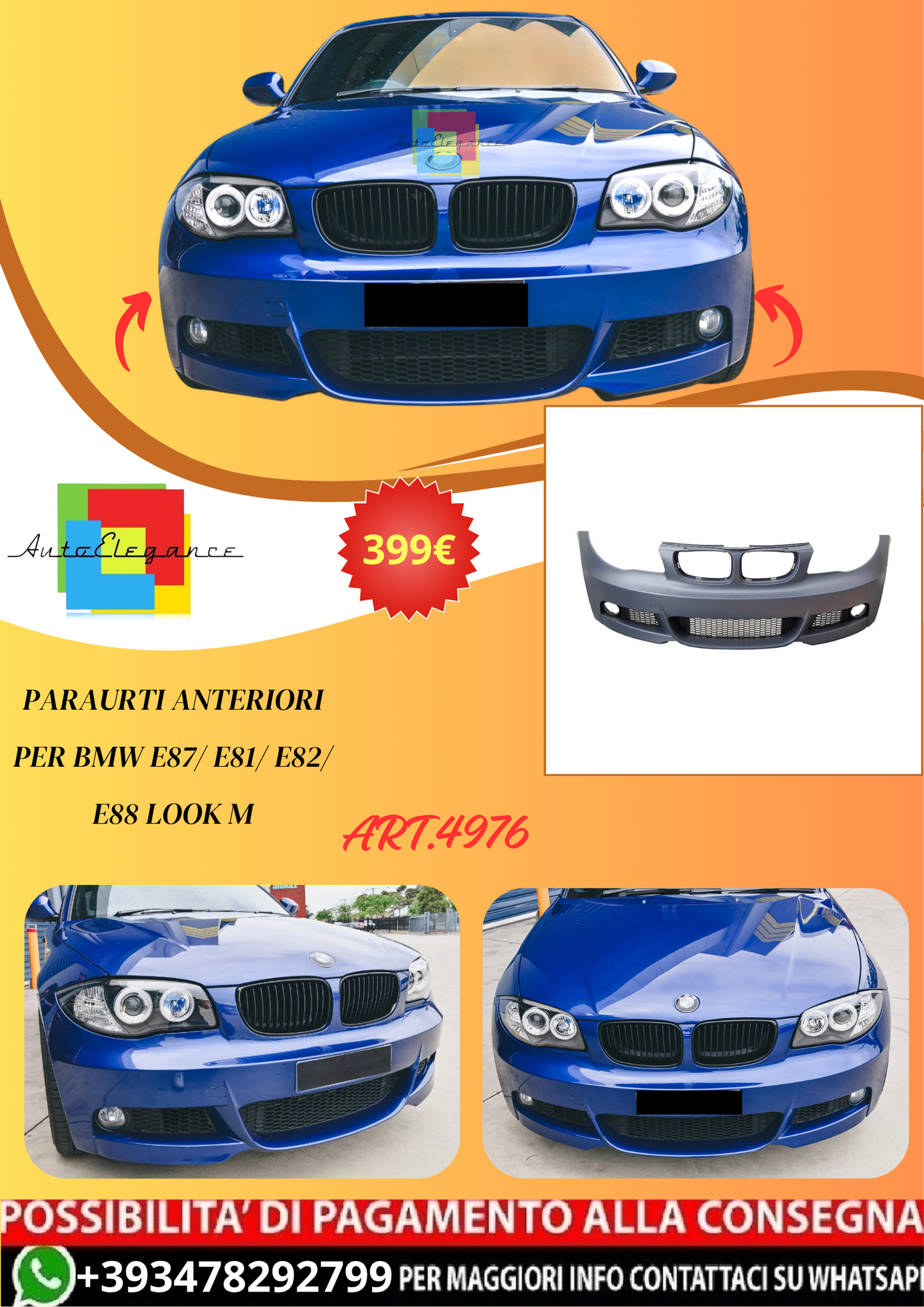 💫ART.4976 Paraurti Anteriori per BMW E87/ E81/ E82/ E88 look M💫
