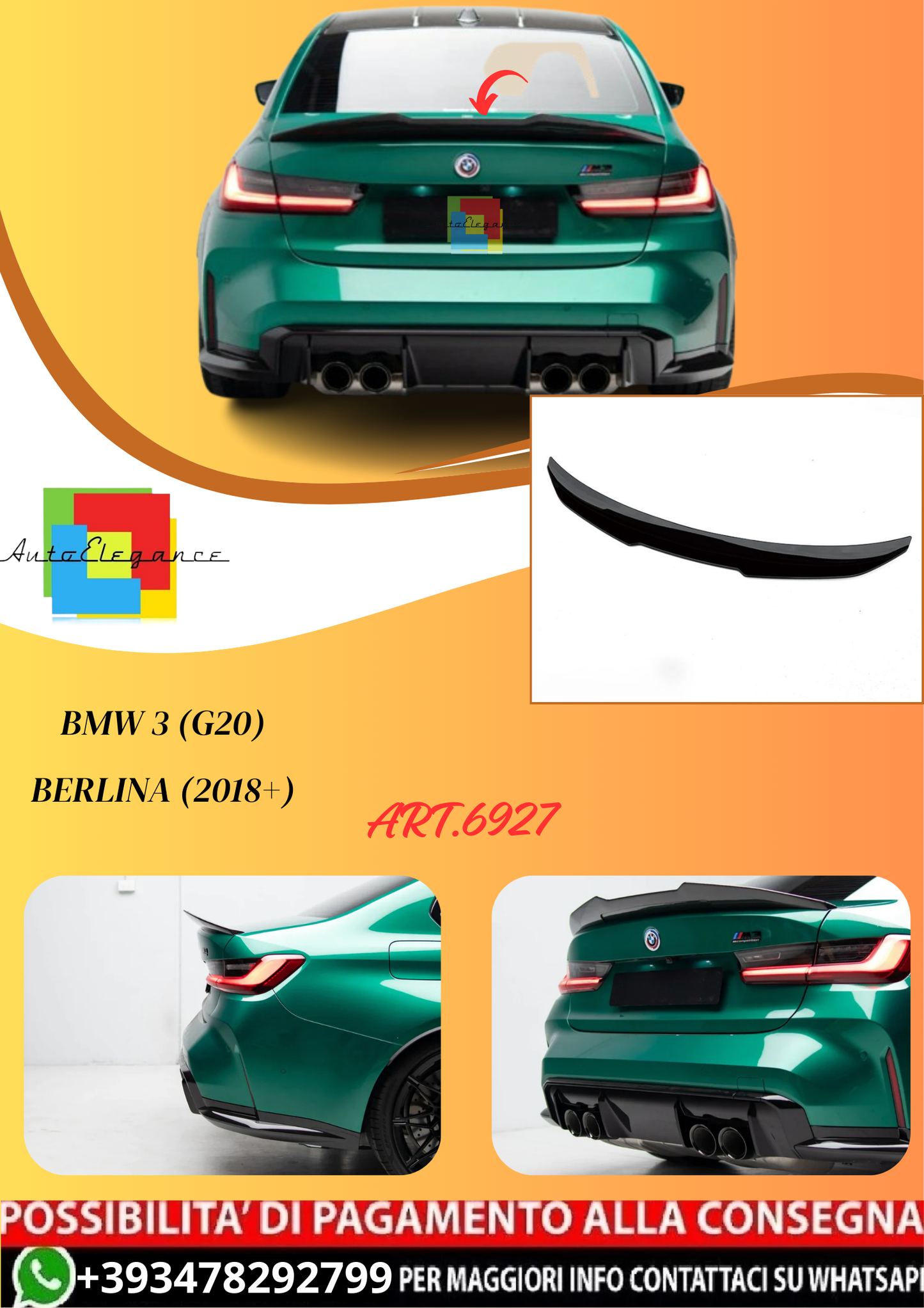 💫ART.6927 Spoiler Posteriore Stile PSM per BMW 3 (G20) Berlina (2018+)💫