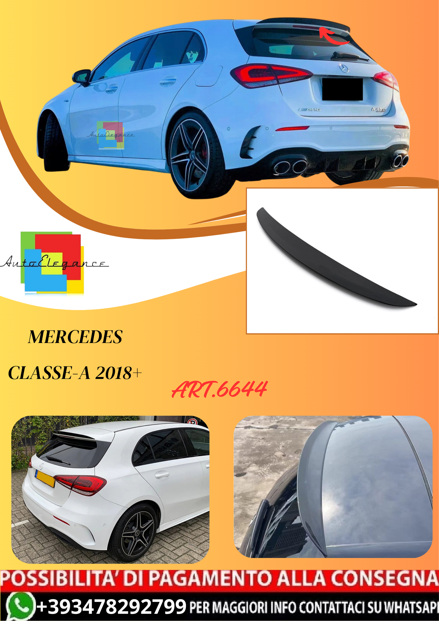 💫ART.6644 Spoiler Look AMG per Mercedes A-Class 2018+ Nero Lucido💫