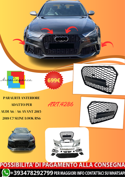 💫ART.4286 Paraurti Anteriore adatto per Audi A6 2015-2018 C7 Look RS6💫