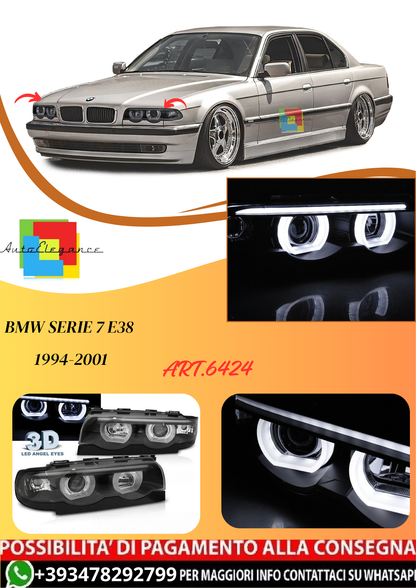 💫ART.6424 FARI OCCHI D'ANGELO LED 3D NERI per BMW E38 94-01💫