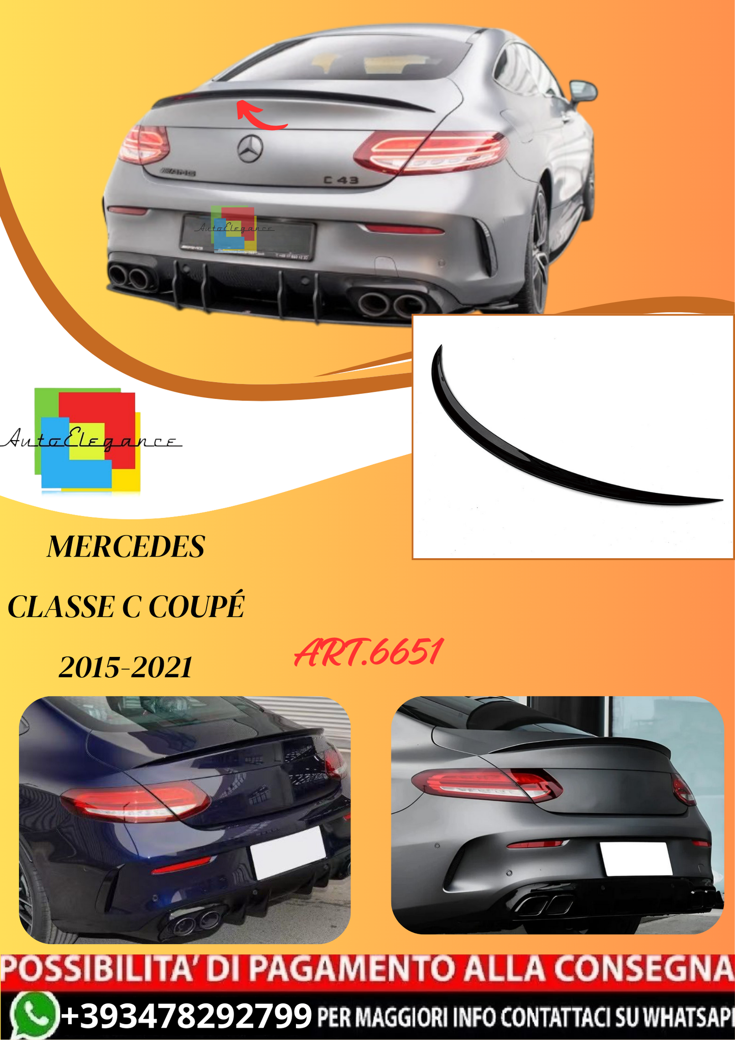 💫ART.6651 Spoiler Posteriore Stile AMG per Mercedes Classe C Coupé 2015-2021💫