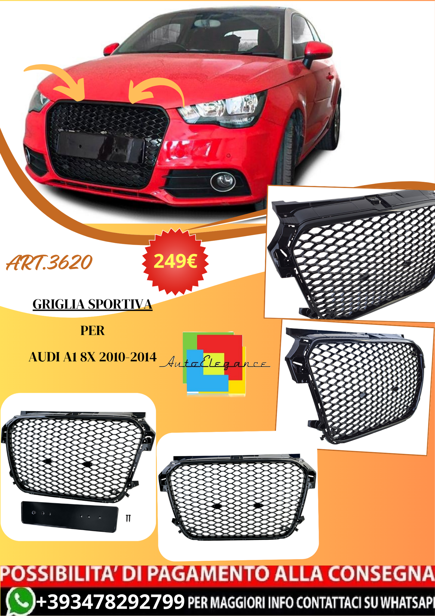 💫ART.3620 Griglia Sportiva Nero lucido per Audi A1 8X 2010-2014💫