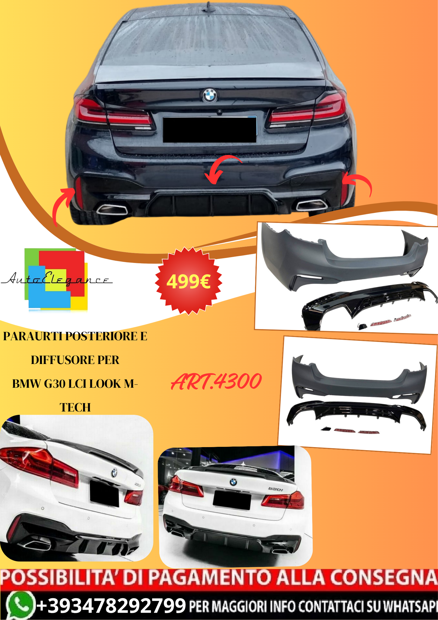💫ART.4300 Paraurti Posteriore e Diffusore adatto per BMW G30 LCI Look💫