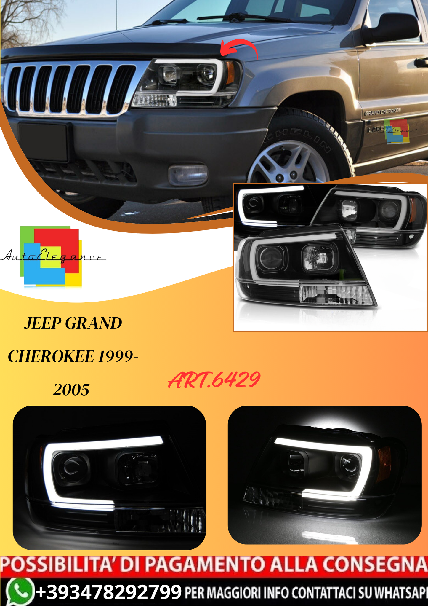 💫ART.6429 FARI LED TUBE LIGHT NERI per JEEP GRAND CHEROKEE 99-05 💫