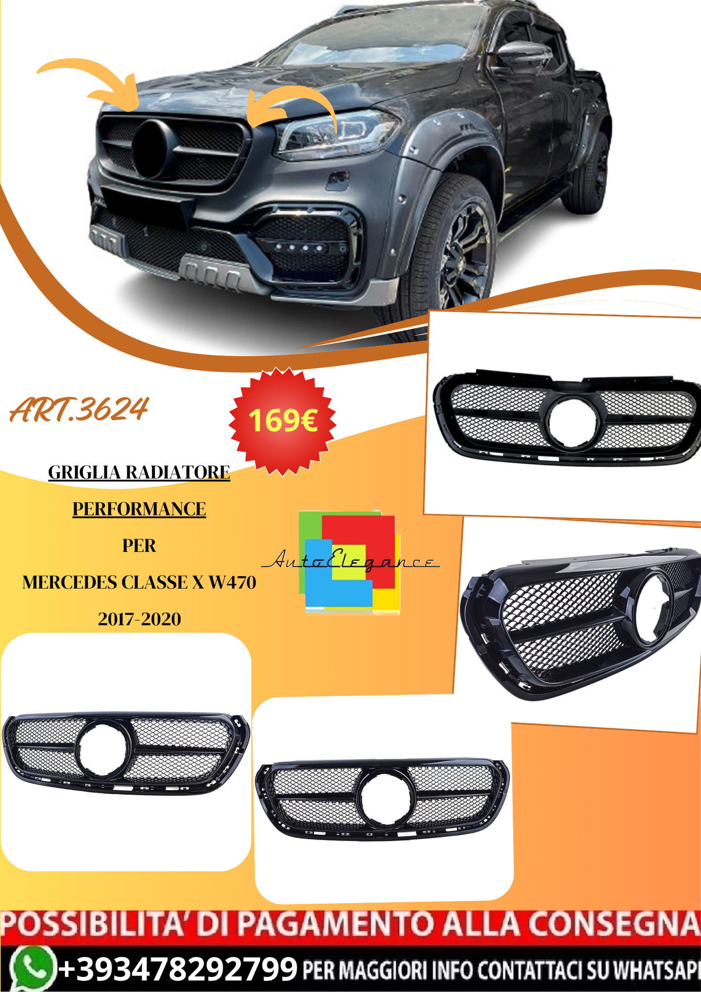 💫ART.3624 Griglia radiatore Performance per Mercedes Classe X W470 2017-2020💫