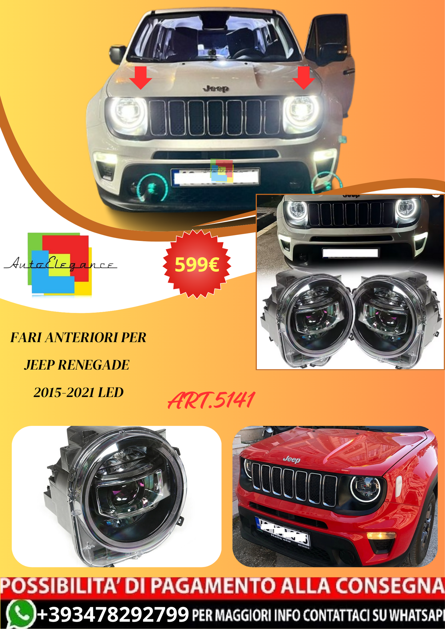 💫ART.5141 Fari Anteriori per Jeep Renegade 2015-2021 LED💫