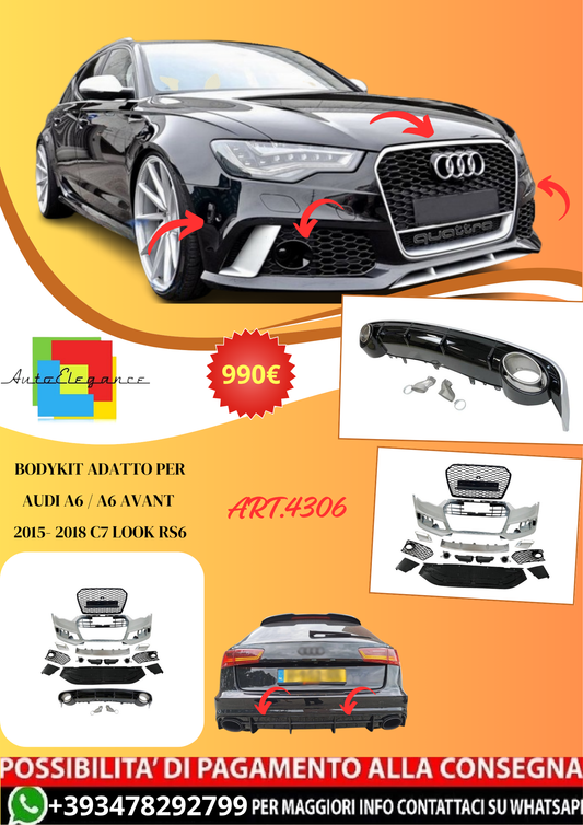 💫ART.4306 Bodykit adatto per Audi A6 / A6 AVANT 2015- 2018 C7 RS6💫