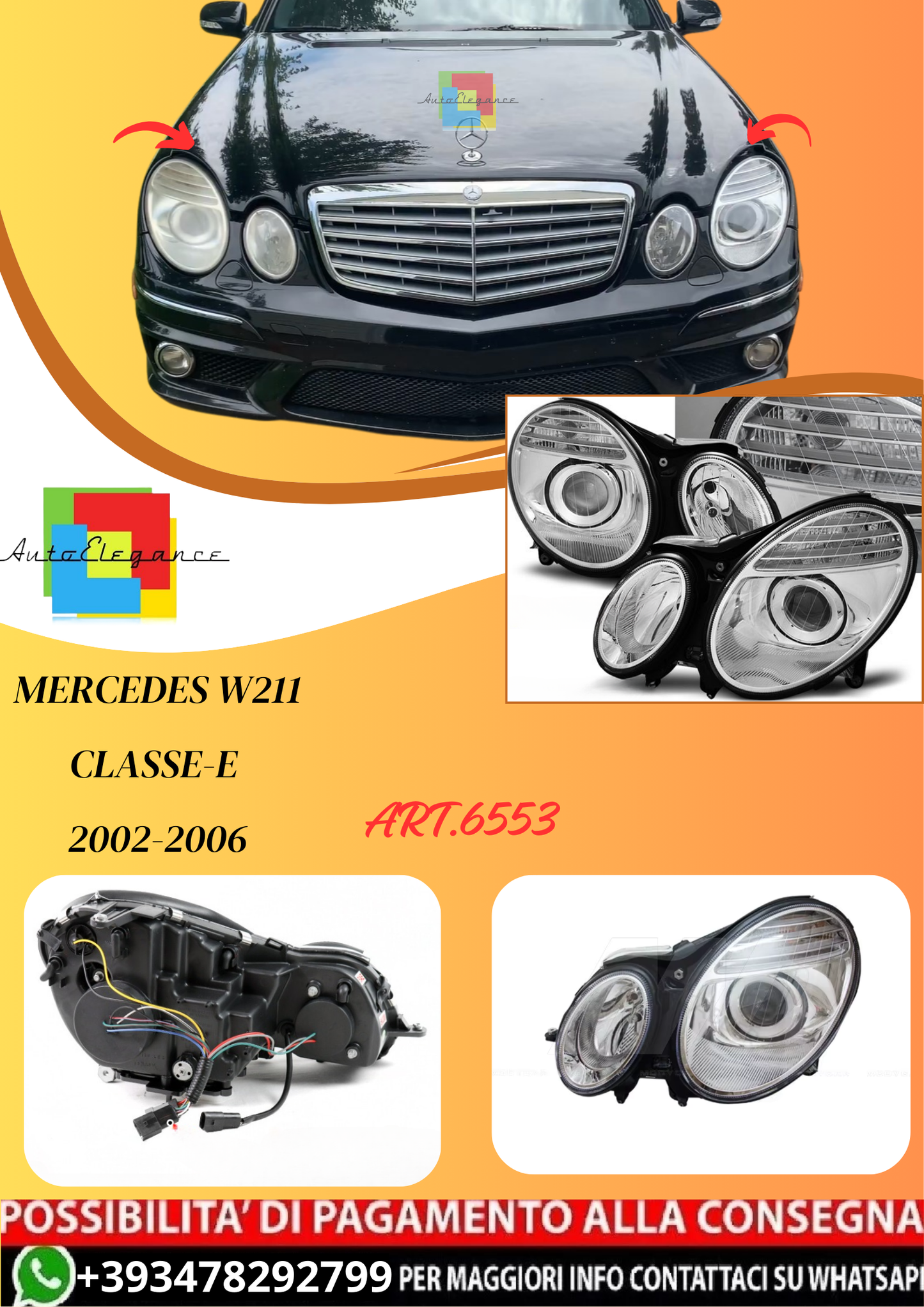 💫ART.6553 FARI ANTERIORI CROMATI per MERCEDES W211 CLASSE-E 2002-2006💫