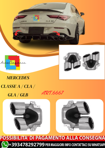 💫ART.6667 TERMINALI DI SCARICO Look 45 AMG Chromato per Mercedes Classe A / CLA / GLA / GLB💫