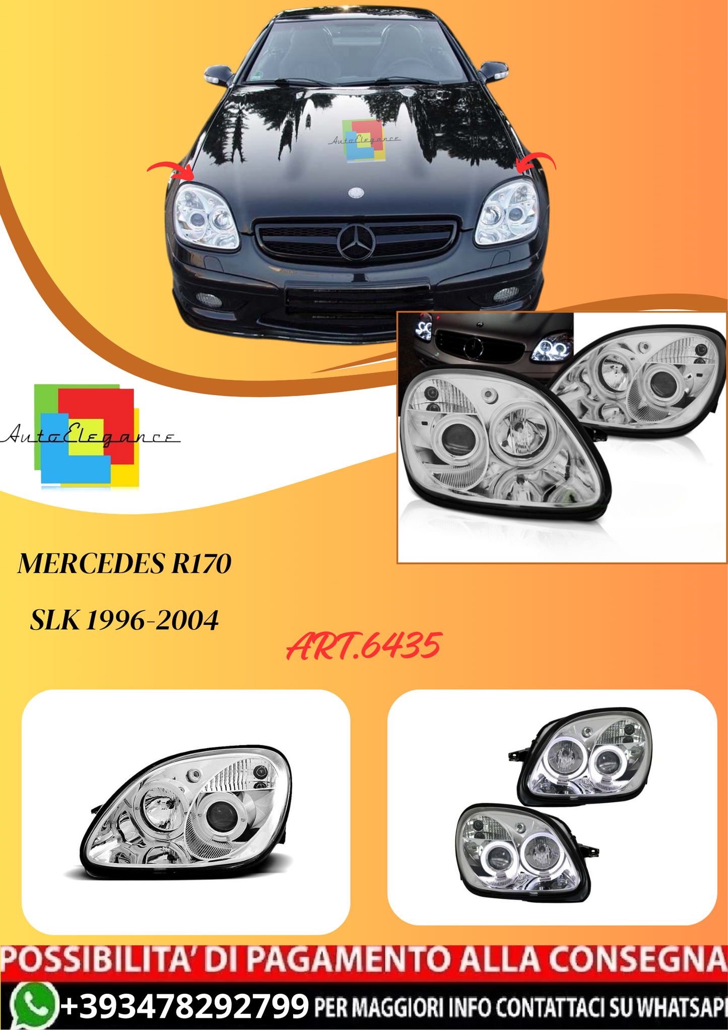 💫ART.6435 FARI OCCHI D'ANGELO CROMATI per MERCEDES R170 SLK 96-04💫