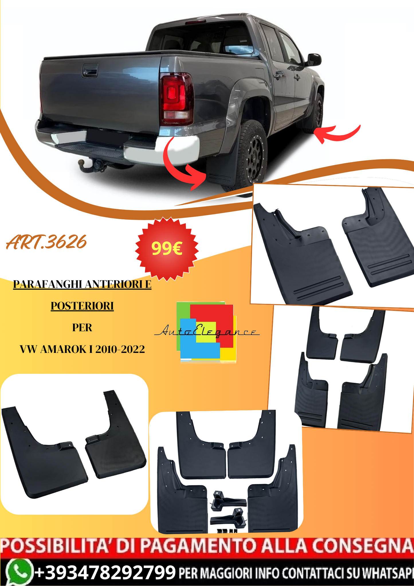 💫ART.3626 Set parafanghi anteriori e posteriori per VW Amarok I 2010-2022💫