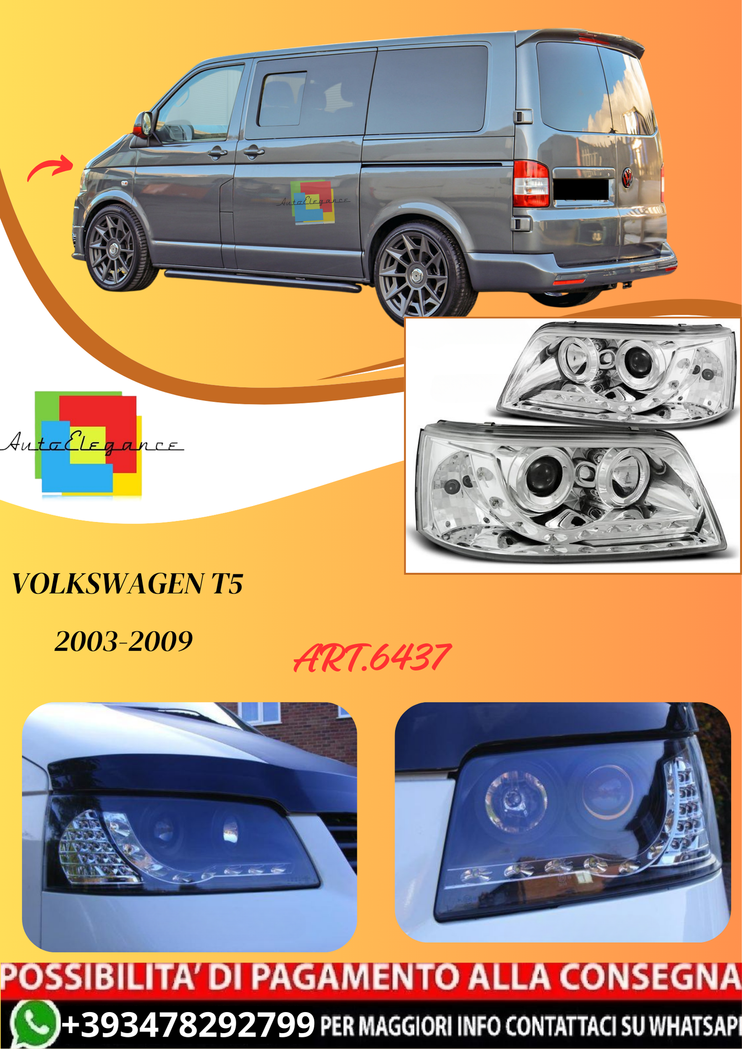 💫ART.6437 FARI DAYLIGHT CHROME per VW T5 2003-2009💫