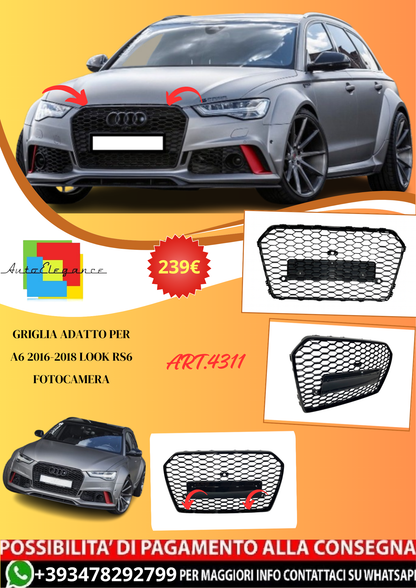 💫ART.4311 Griglia adatto per Audi A6 2016-2018 Look RS6 Fotocamera💫