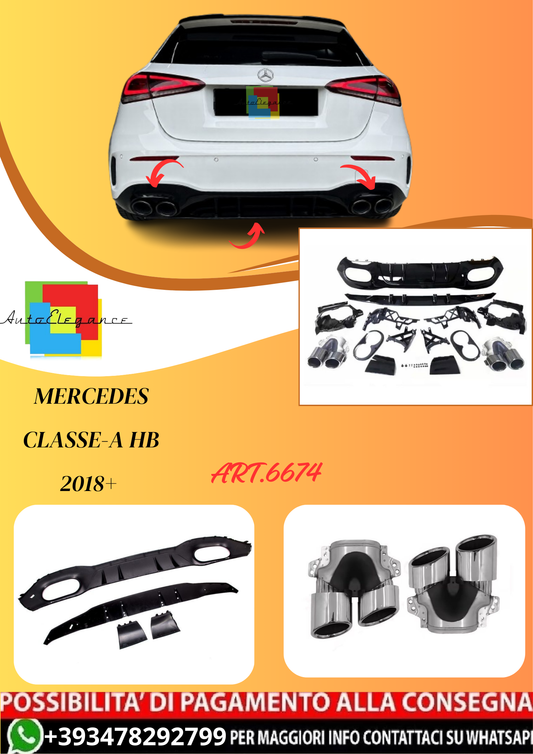 💫ART.6674 MB177020C Diffusore + Terminali di Scarico look AMG Cromo per Classe A HB 2018+ 💫