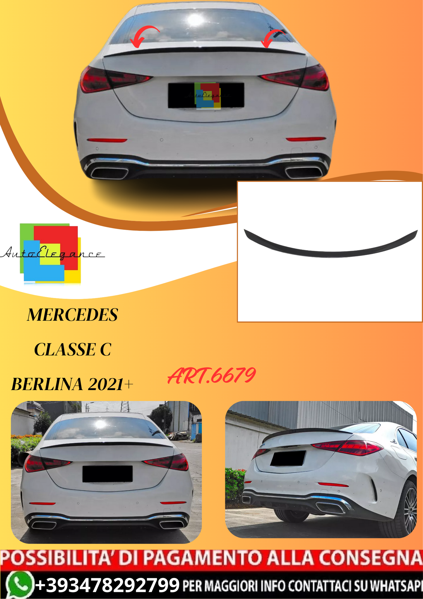💫ART.6679 Spoiler Posteriore C63 AMG Look per Classe C Berlina 2021+ Nero lucido 💫