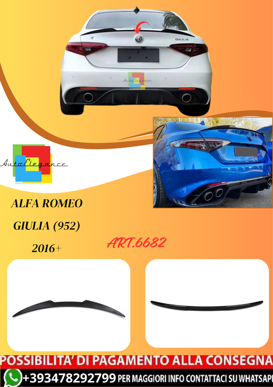 💫ART.6682 Spoiler Posteriore per Alfa Romeo Giulia (952) 2016+ stile QV💫