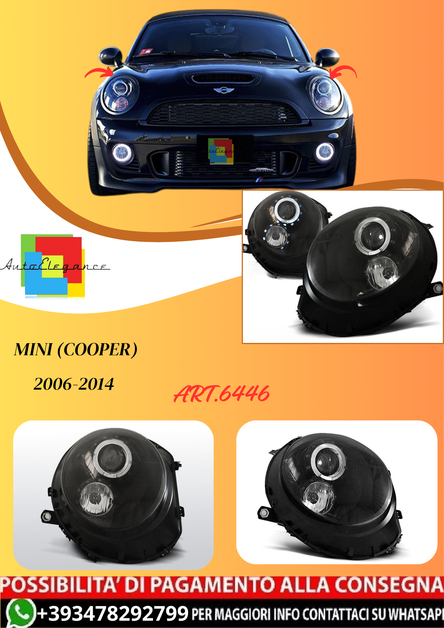 💫ART.6446 FARI OCCHI D'ANGELO NERI per MINI (COOPER) 2006-2014 💫