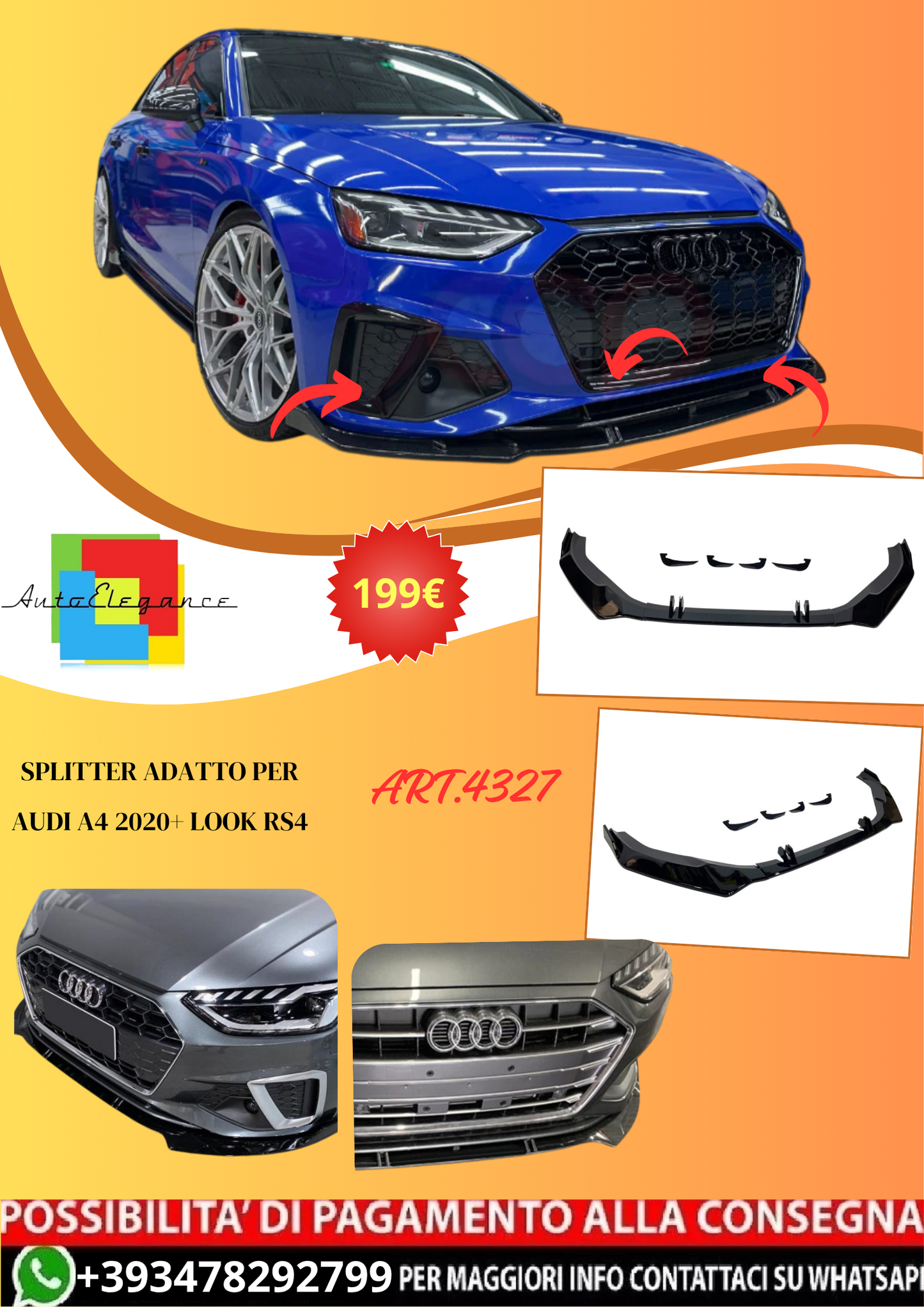 💫ART.4327 Splitter per Audi A4 2020+ look RS4💫