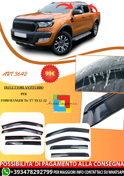 💫ART.3642 Deflettori Antiturbo 4 pezzi Nero per Ford Ranger T6 T7 T8 12-2022💫