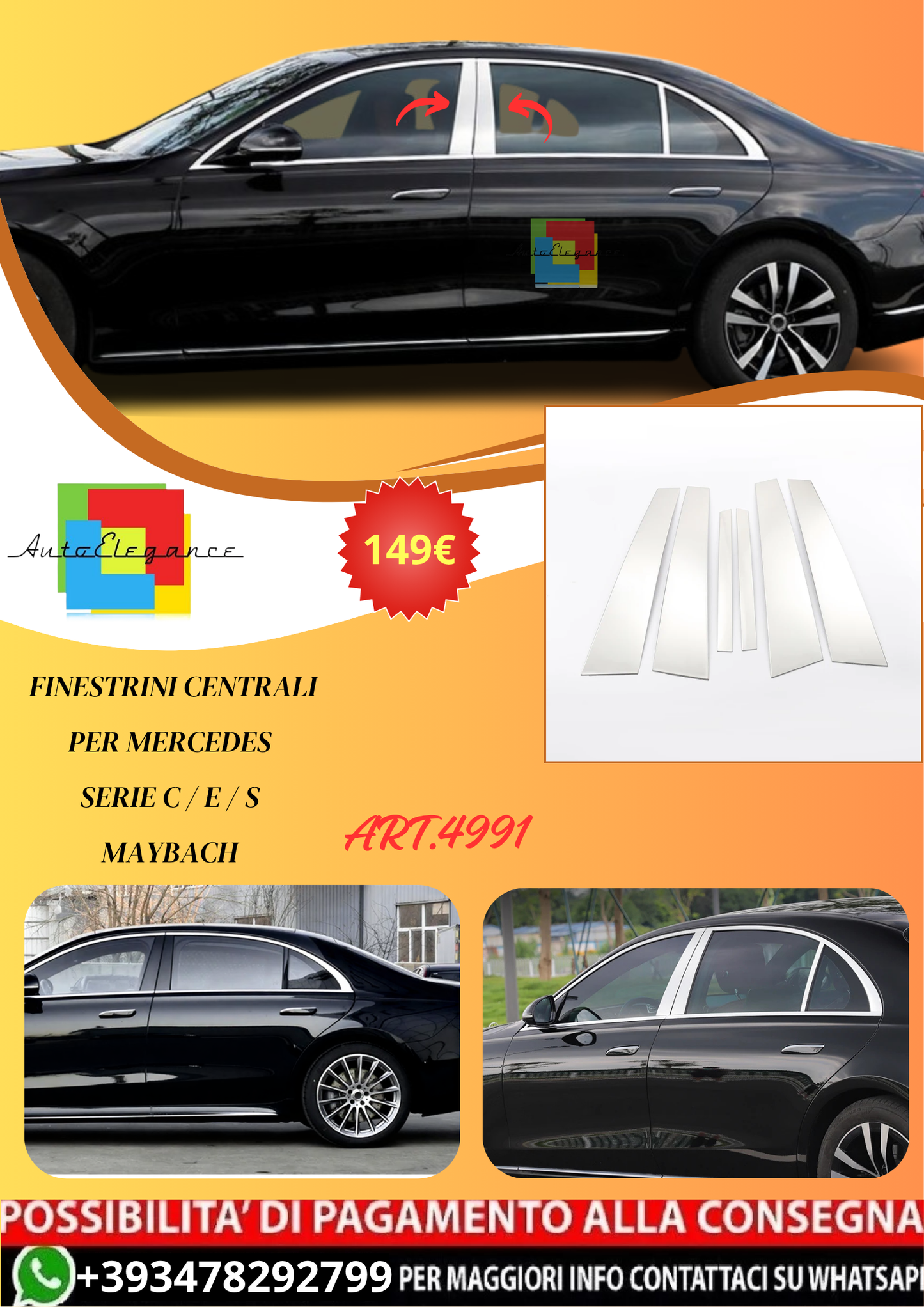 💫ART.4991 Finestrini Centrali per Mercedes Serie C / E / S Maybach💫