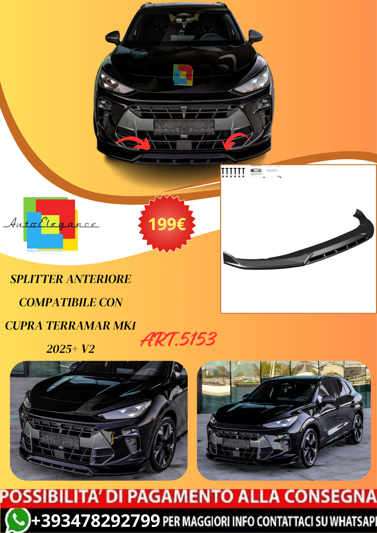 💫ART.5153 Splitter Anteriore compatibile con CUPRA Terramar Mk1 2025💫